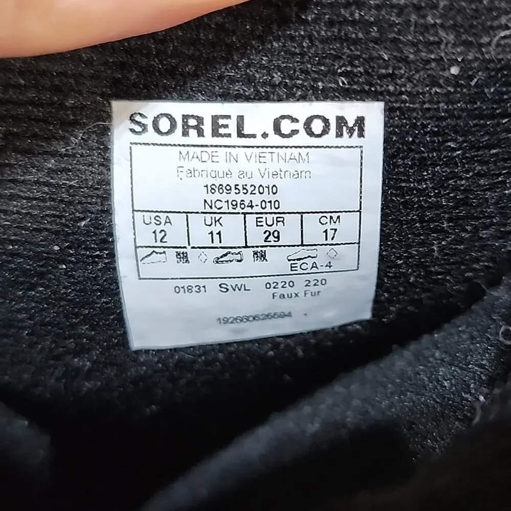 Sorel Cumberland Black Waterproof Boots Childrens Size 12 NEW
